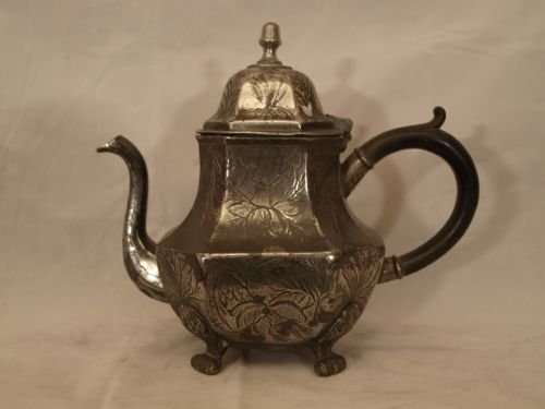antique german pewter teapot with floral engraving frankfurt circa 1780