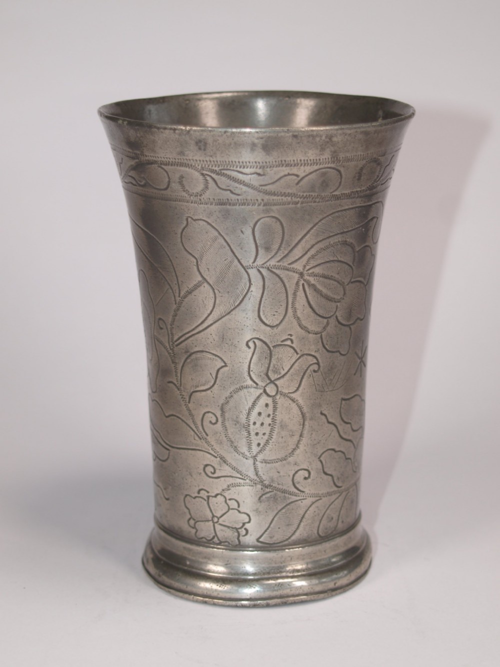 antique dutch pewter beaker with wriggle work floral decoration circa 1700