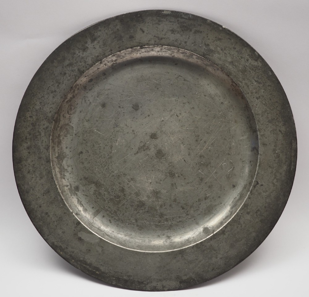 antique english pewter 9in plain rim plate by john williams falmouth 17371761