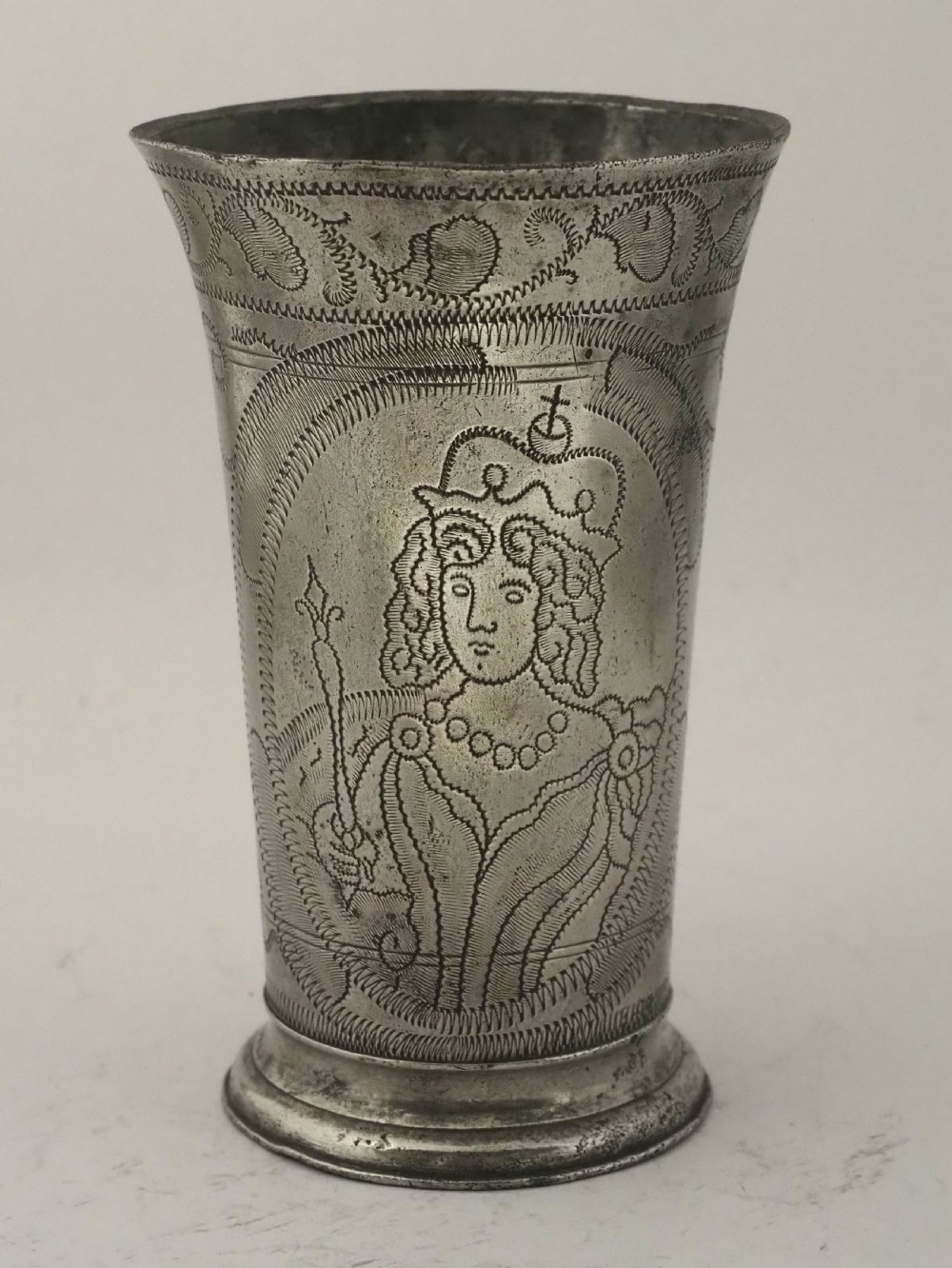 antique dutch pewter william mary portrait beaker circa 1689